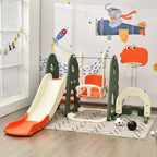 6 in 1 Toddler Slide and Swing Set with Adjustable Basketball Hoop for Indoor-Grey