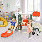 6 in 1 Toddler Slide and Swing Set with Adjustable Basketball Hoop for Indoor-Grey