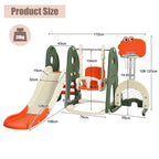 6 in 1 Toddler Slide and Swing Set with Adjustable Basketball Hoop for Indoor-Grey