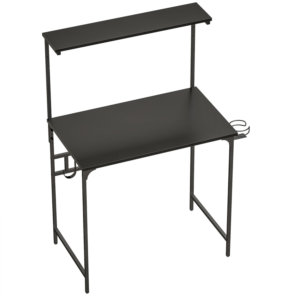HOMCOM Computer Desk, 80cm Home Office Study Table with Hutch Shelf, Cup Holder, Headphone Hook, Black