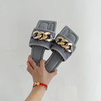 Flat Slippers with Black Metal Link Detail