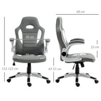 Vinsetto Computer Gaming Chair, Office Desk Swivel Chair, PU Leather Racing Chair with 90\'c2\'b0 Flip-up Armrest, Adjustable Height and Rolling Wheels, Grey