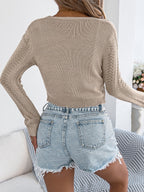 Women Casual Tie Hollow Out Long Sleeve Knit Cardigan Sweater