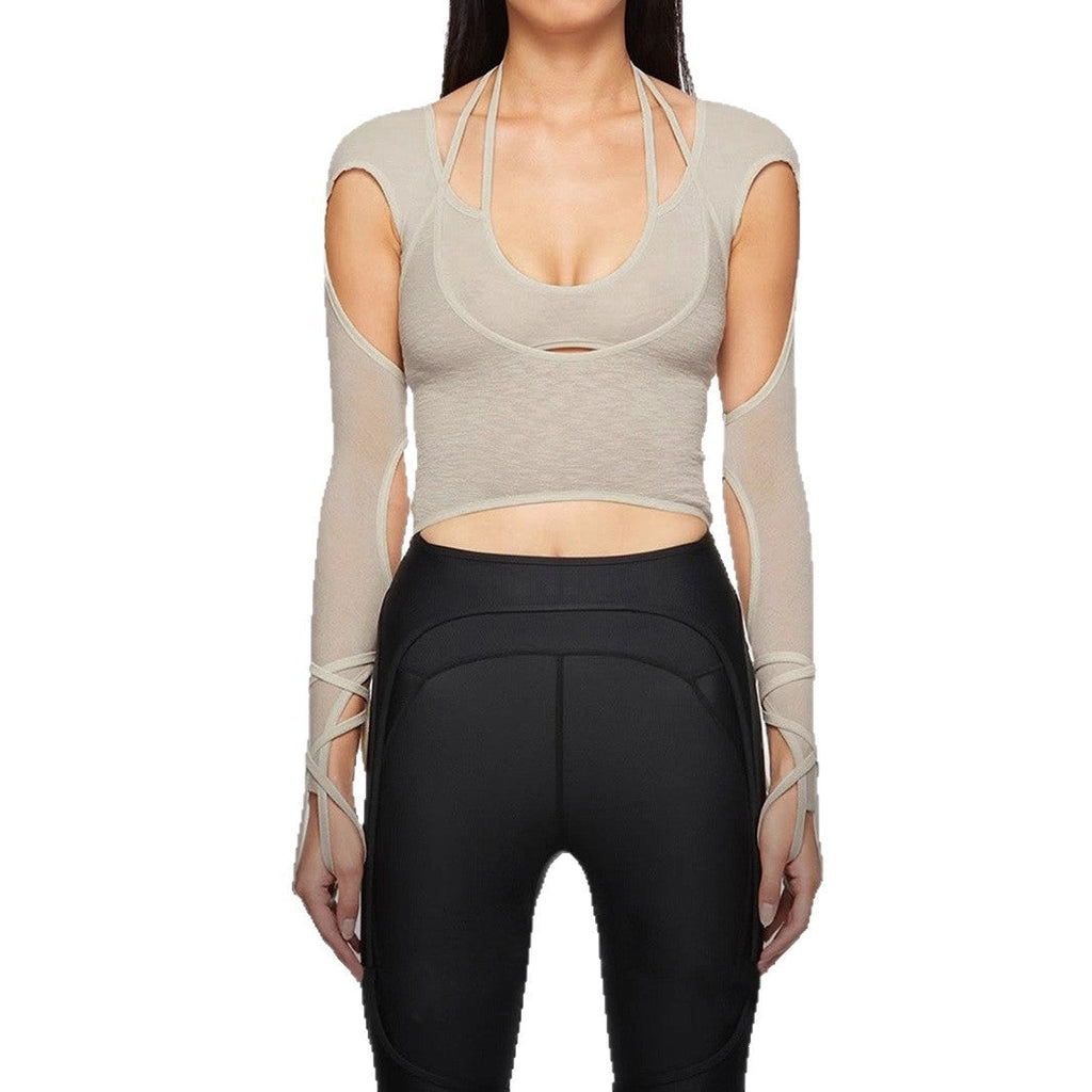 Hollow-out Faux Two-piece High-waisted Cropped Top