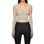 Hollow-out Faux Two-piece High-waisted Cropped Top