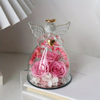 Eternal Red Roses in Glass Dome, 10.21cm x 7.49cm, Angel Statue with Red Roses, Romantic Valentine's Day, Christmas, Thanksgiving, Mother's Day, Graduation Gift, Love, Forever Flower Display, Home Decor
