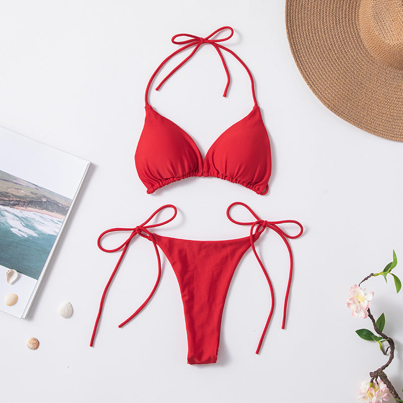 Solid Color Sexy Lace-up Hot Girl Temperament Women's Bikini Swimsuit