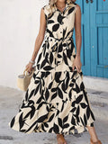Elegant Sleeveless Printed Shirt Dress Ruffled Hem