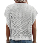 Knitted Hollow-out Crew-neck Pullover Bikini Swimsuit Dress Sun-protective Top