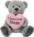 Plush 25cm I Love You Mum Teddy Bear Grey Mother's Day Pink Heart Loved One Gift
