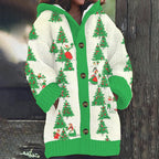 Women's Faux Wool Sweater Loosefit Jacquard Hooded Jacket