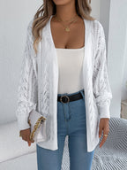 Women Casual Hollow Out Lantern Sleeve Long Sleeve Cardigan Sweater Coat
