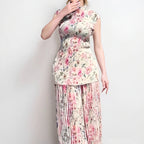 Long Sleeve Printed Chiffon Dress High Waist