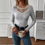 Women's New Arrival Fashionable Casual V-Neck Lace Long-Sleeve Top