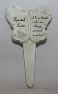 Sister Diamante Memorial Butterfly Stake Garden Stone Plaque Grave Ornament pushes in ground