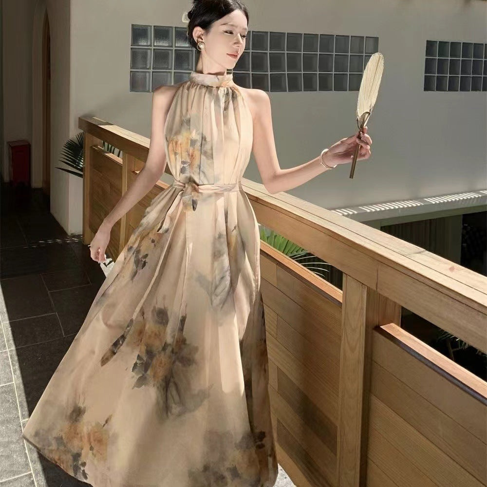 Women's Casual Printed New Chinese-Style Halter Dress