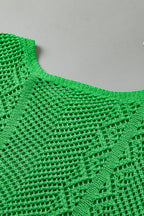 Green Pointelle Knit Scallop Trim Blouse Women UK