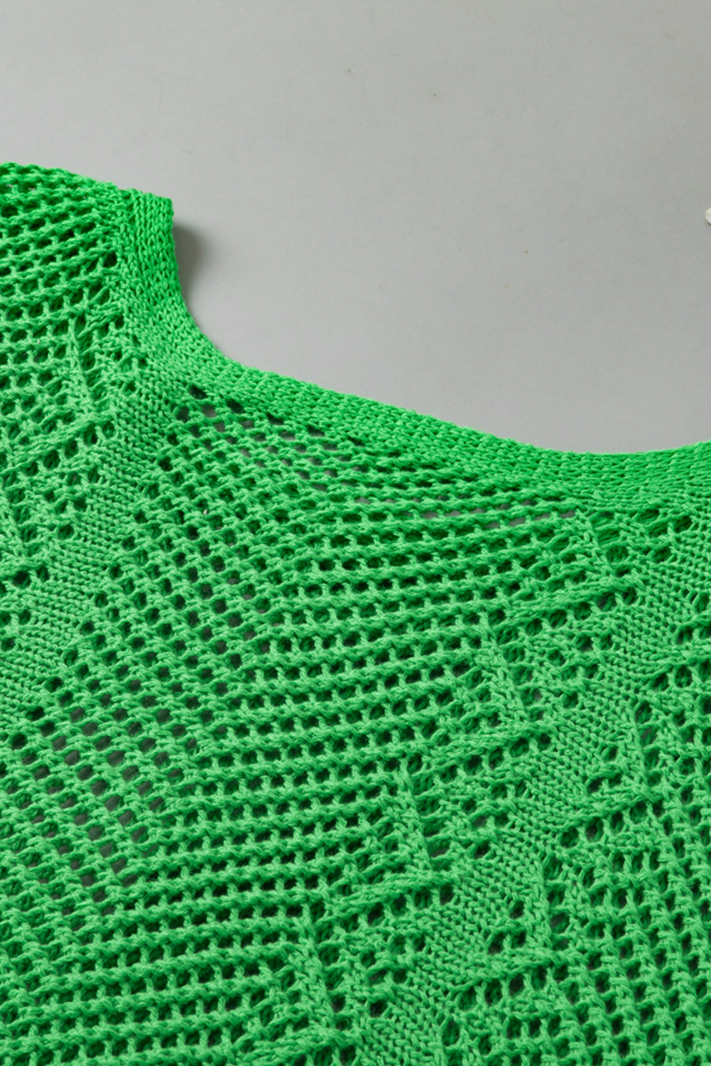 Green Pointelle Knit Scallop Trim Blouse Women UK