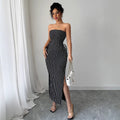 Women's Casual Striped Strapless Tube Top And Sheath Skirt Set