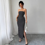 Women's Casual Striped Strapless Tube Top And Sheath Skirt Set