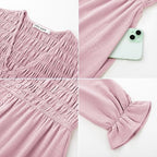 Women's Solid-Color Pleated V-Neck Flowy Casual Dress