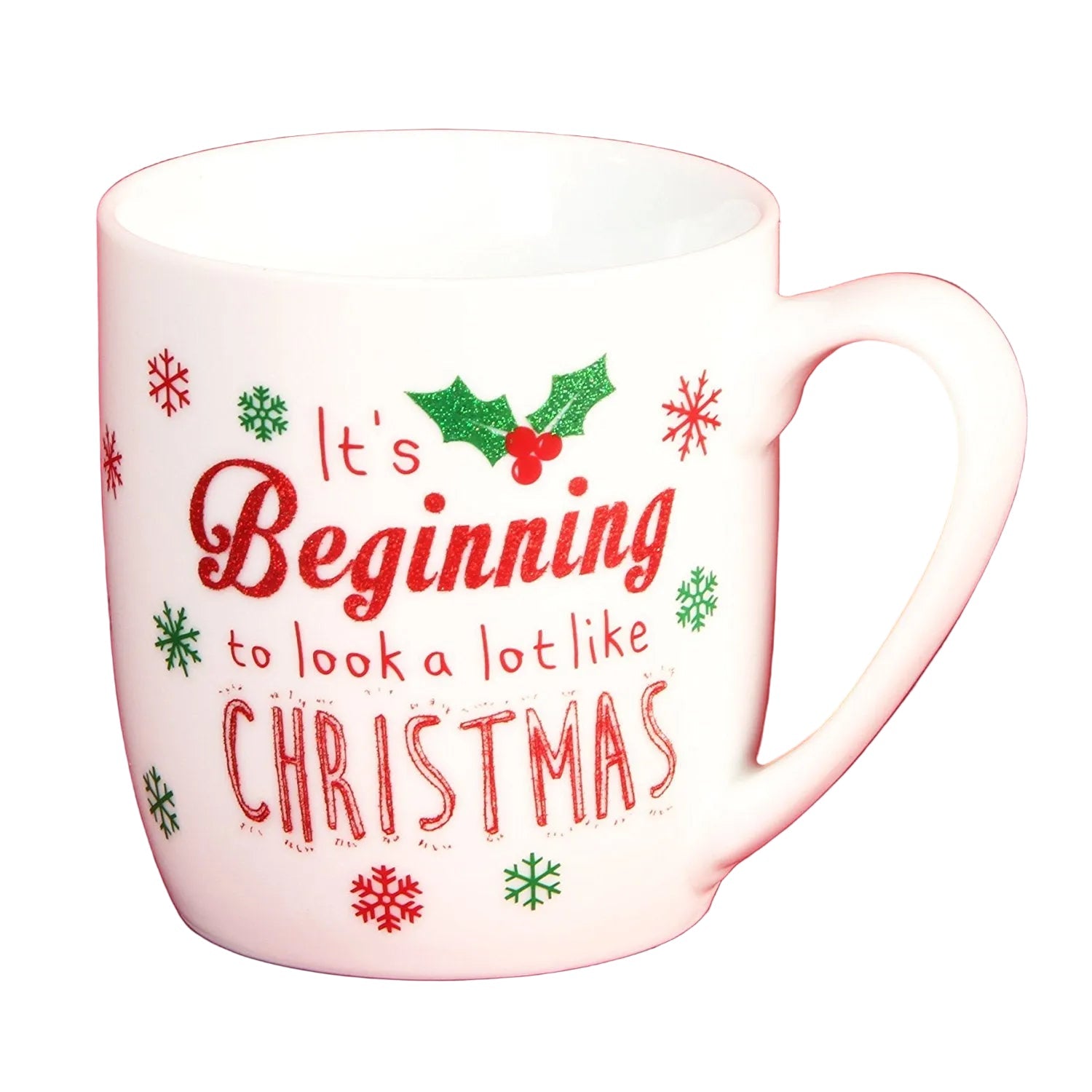 Festive Red, White & Green IT'S BEGINNING TO LOOK A LOT LIKE CHRISTMAS Mug / Cup - ceramic Christmas mug for tea / coffee / hot chocolate