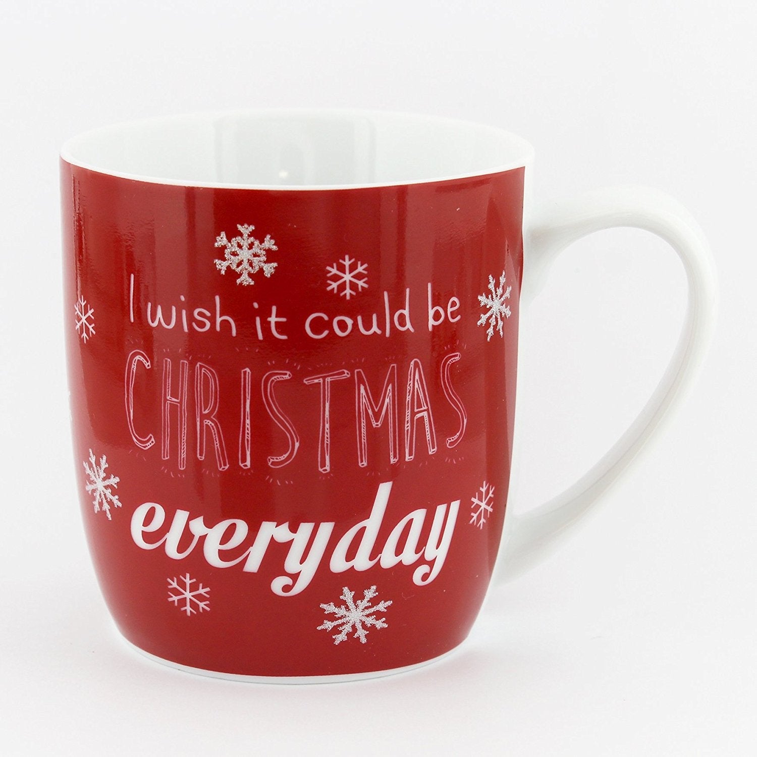 Festive Red, White & Silver I WISH IT COULD BE CHRISTMAS EVERY DAY Mug / Cup - ceramic Christmas mug for tea / coffee / hot chocolate