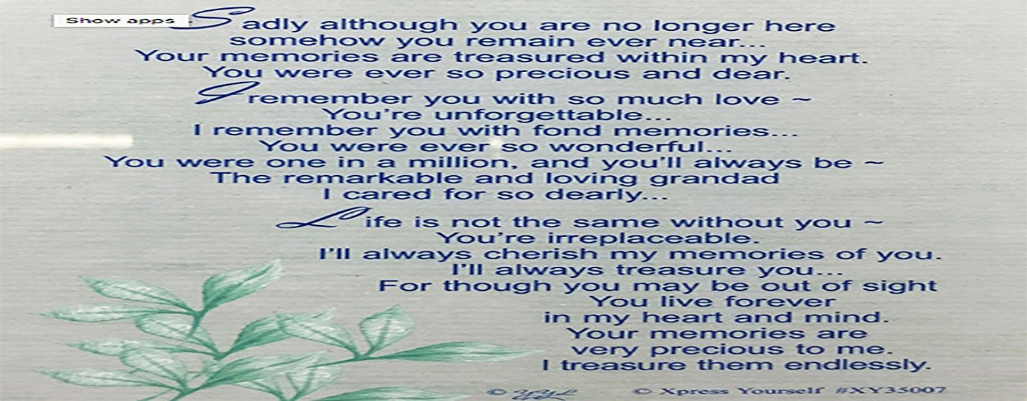 In Loving Memory - Of A Dear Grandad - Grave/Graveside Memorial Card