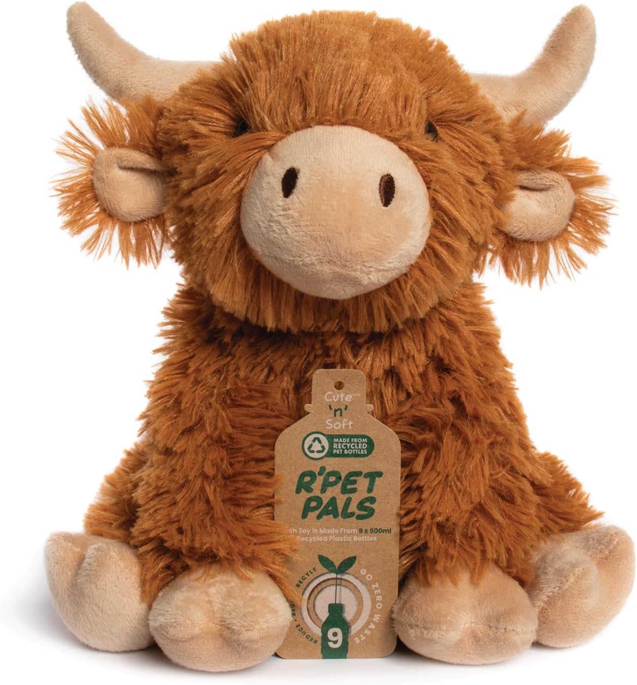 Lesser & Pavey Rpet Pals Hughie Sitting Cow Teddy For Kids | Made Up of Recycled Bottles | Stuffed Animal Soft Toys | Ideal For Birthday or Baby Gift