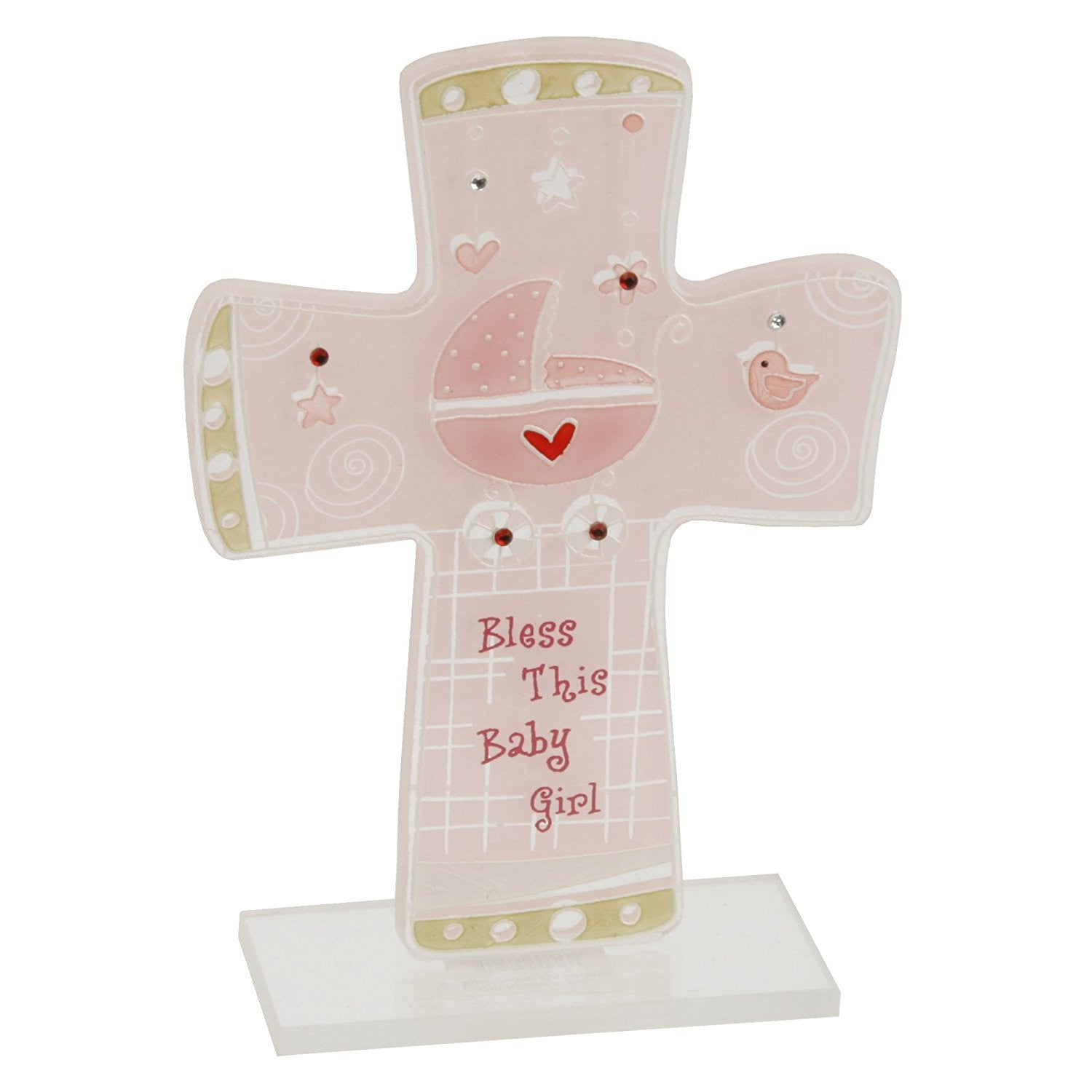 Glass Reflection Sentiment Cross with Verse Baby Girl Keepsake Gift
