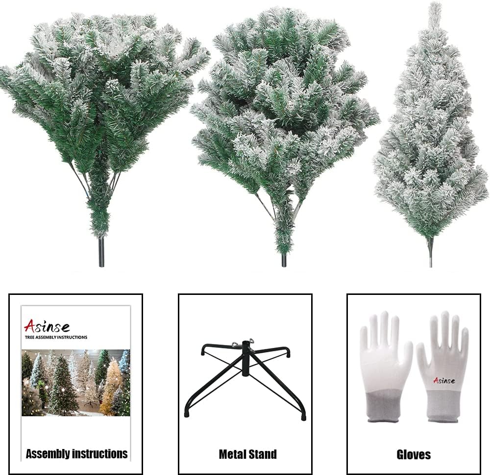 Artificial Christmas Tree 6FT Snow Flocked 850 Tips Metal Stand Asinse