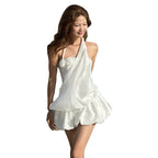 New Women's Solid Color Loose Casual White Strap Dress