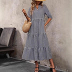 Bubble-sleeve Crew-neck Loose-fit Dubai Dress