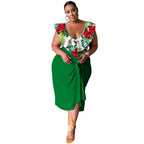 New Stylish Casual V-neck Printed Jumpsuit Printed Skirt Plus-size Two-piece Set