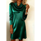 Women's Solid-Color Elegant Midi Long-Sleeve Boat-Neck Dress
