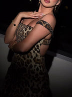 Sexy Leopard Print Backless Sequined Bodycon Dress