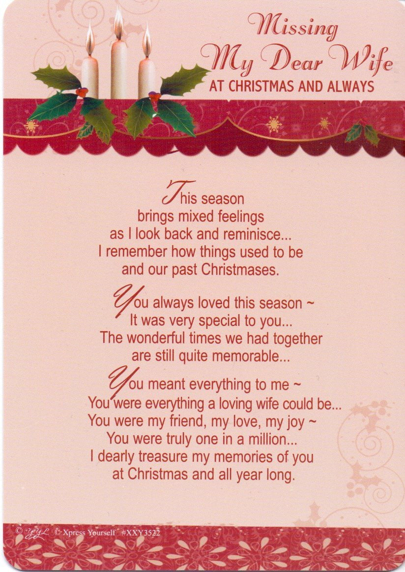 In Loving Memory - Missing My Dear Wife At Christmas And Always - Grave/Graveside Memorial Card