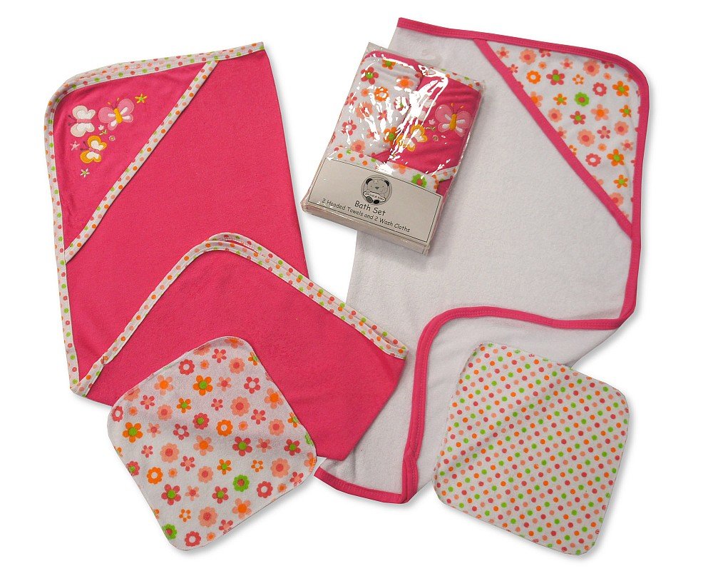 Baby Hooded Towel (Set of 2) and Flannel (2) Set