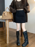 Sequined Thickened Wool High Waisted A Line Bodycon Skirt