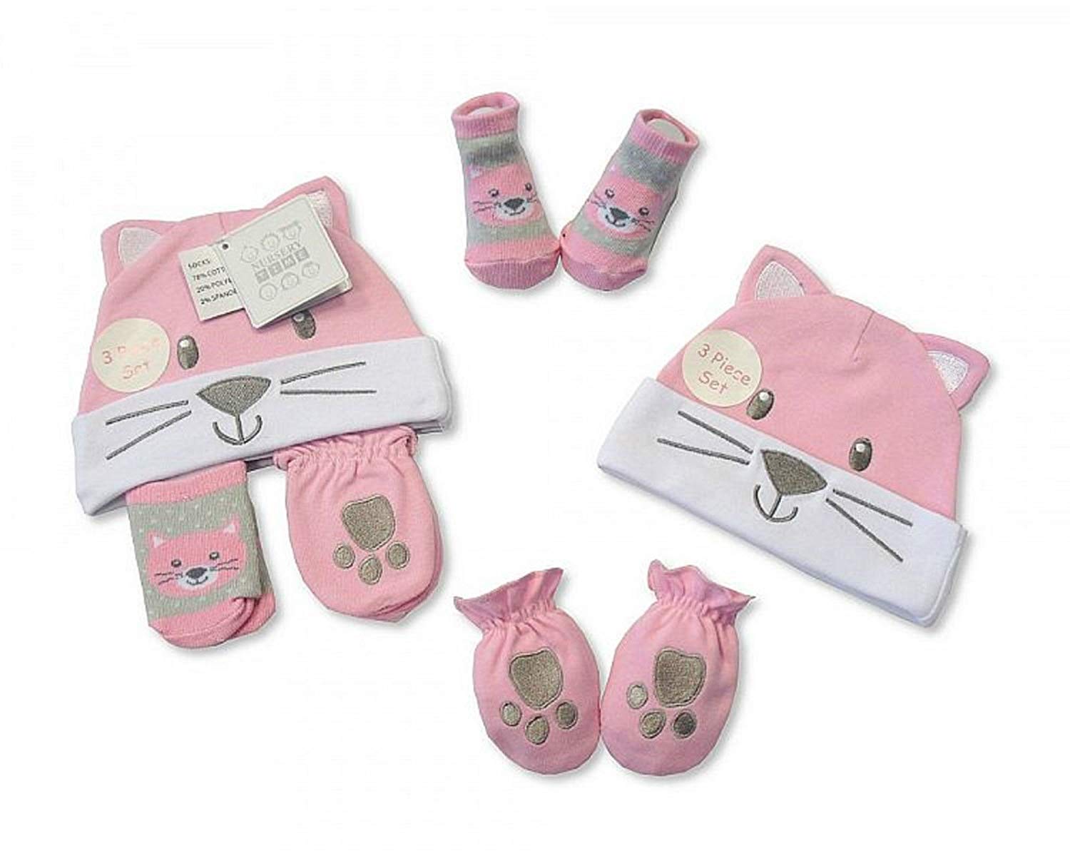 baby hat mit sock 3 piece set pink