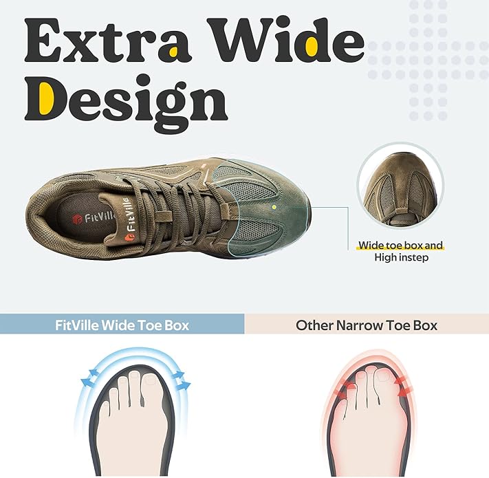 UK 12 FitVille Mens Extra Wide Fit Trainers Running Flat Feet Plantar Fasciitis