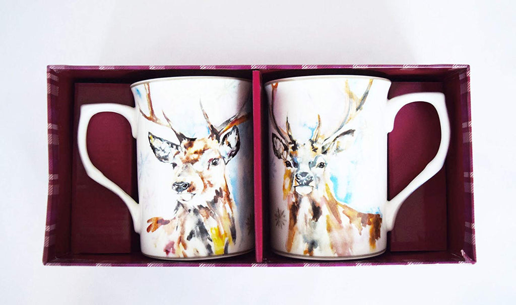 Set Of 2 Two Reindeer Mugs Christmas Wildlife onardo Collection China