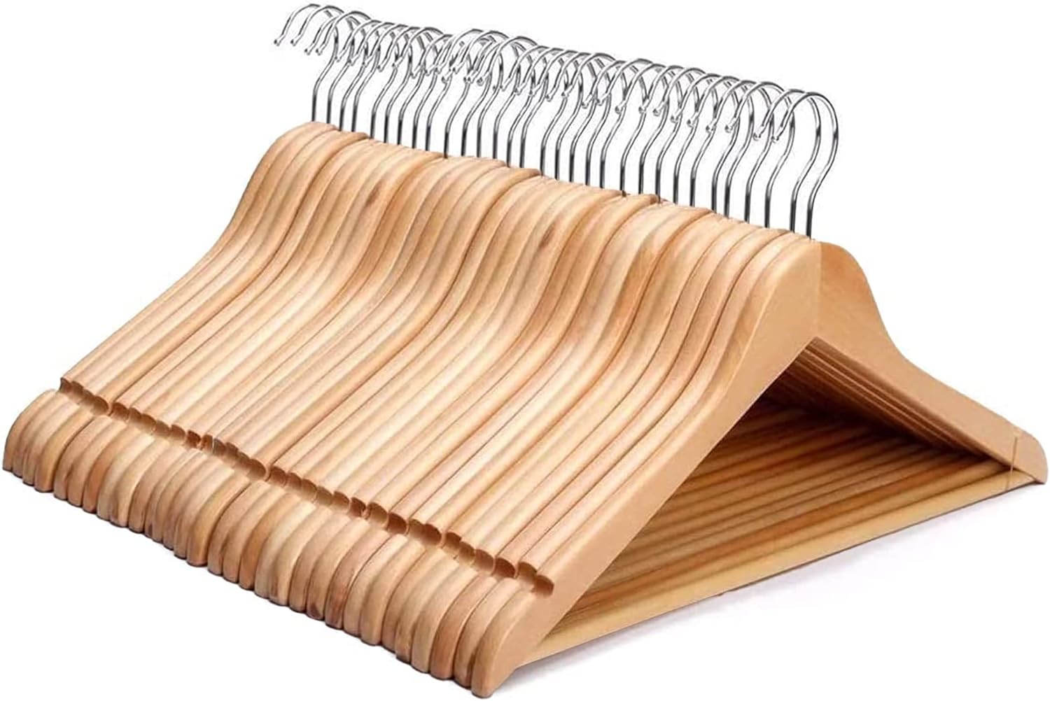 KEPLIN Strong Walnut Wood Wooden Coat Hangers  (Natural, 30 Pack). New but 1 hanger missing. Open scruffy box.