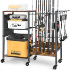 Fishing Rod Holder Organizer, Store 12 Rods, Tackle Cart for Garage & Home