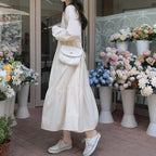 Korean Style Long Sleeve Round Neck Mid-Length Dress