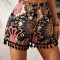 Floral Print Shorts with a Tassel Hem in a Vacation Style for Women.