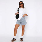 Street-style Washed Workwear Women's Denim Straight-leg Shorts