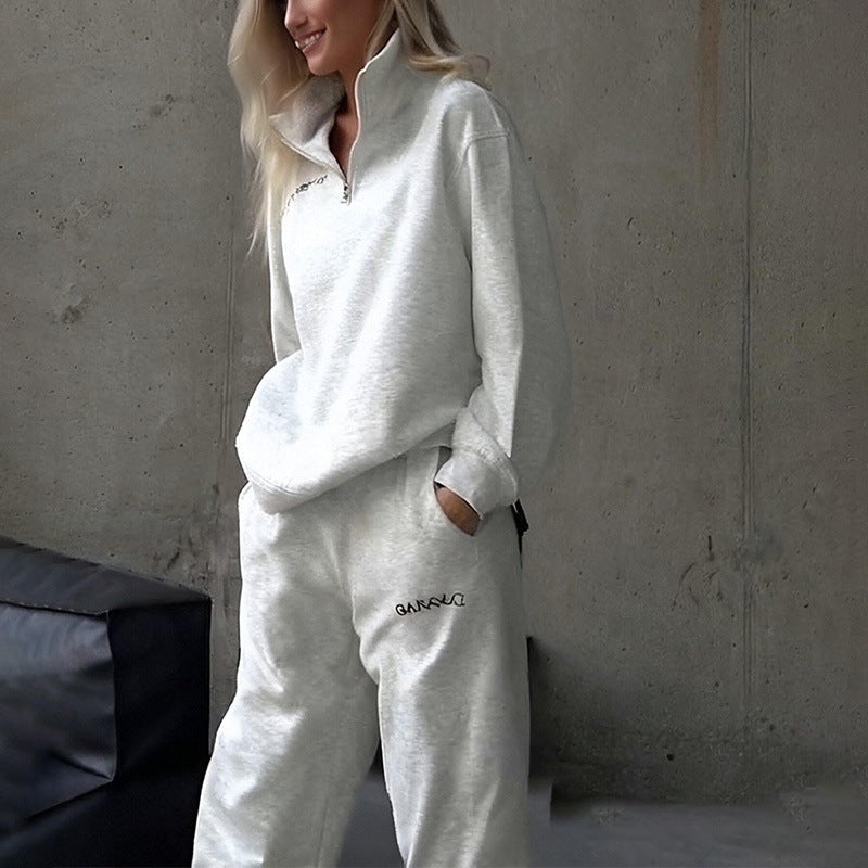 Sports Style Solid Color Long-sleeved Trousers Sweater Suit