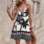 Strapless Printed V-neck Dress Women's Clothing