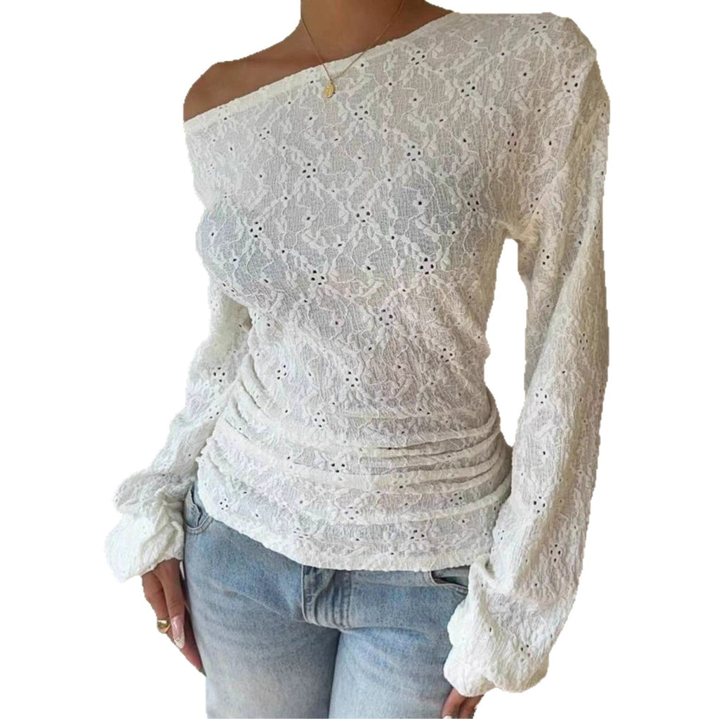 Women's Fashionable Sheer Lace Blouse With Long Sleeves